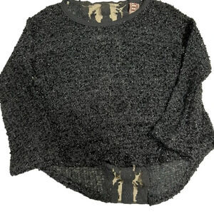 Cowgirl Up Black Silver Sparkle Long Sleeve Party Glam Sweater Size small